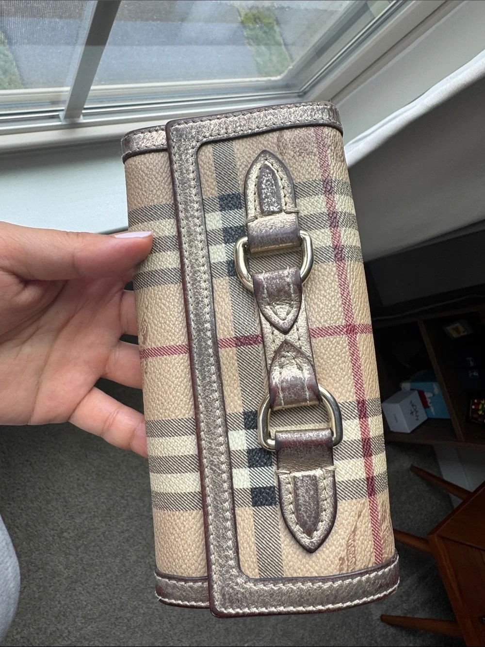 Burberry Check Leather Wallet with dust bag